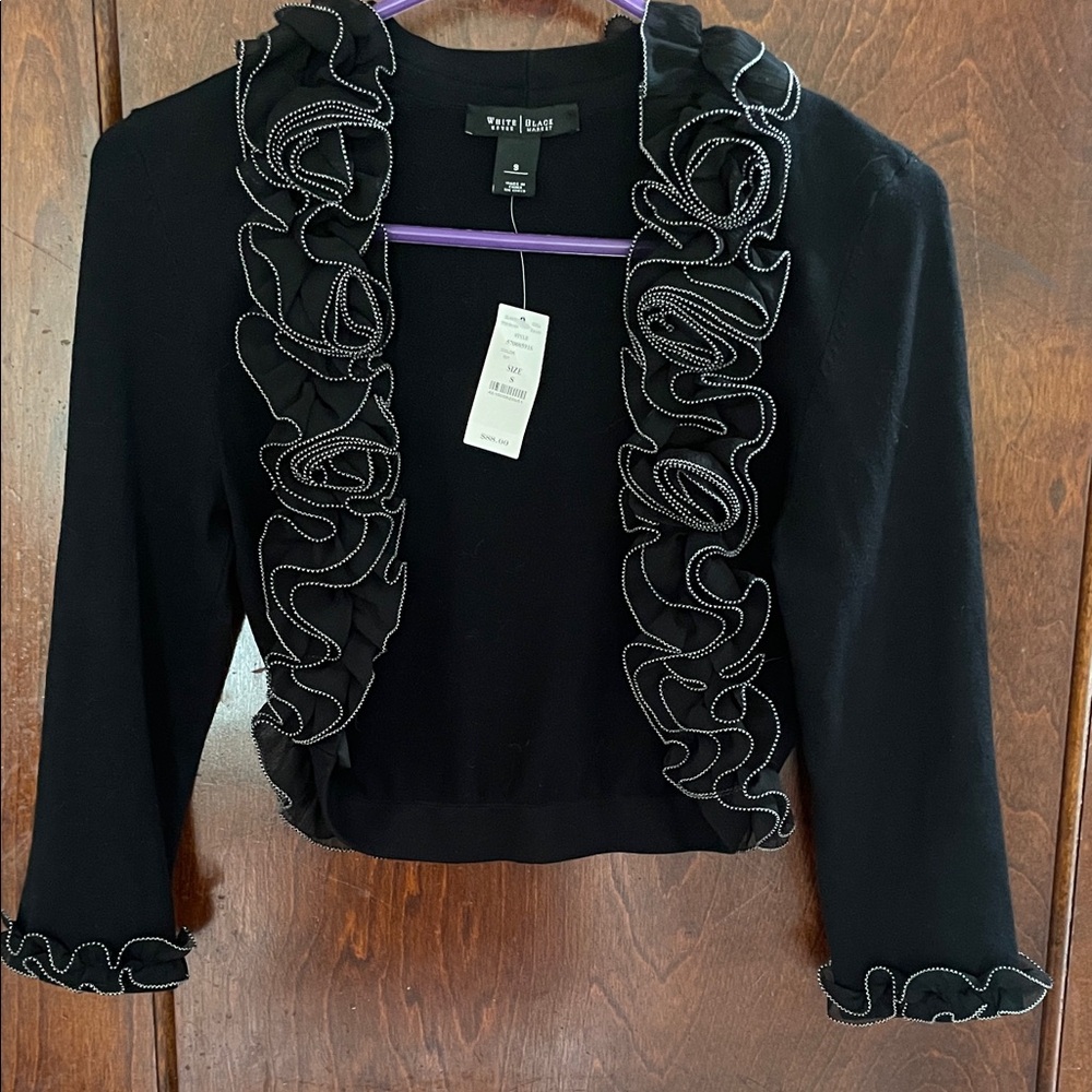 White House Black Market Black Ruffle Cardigan